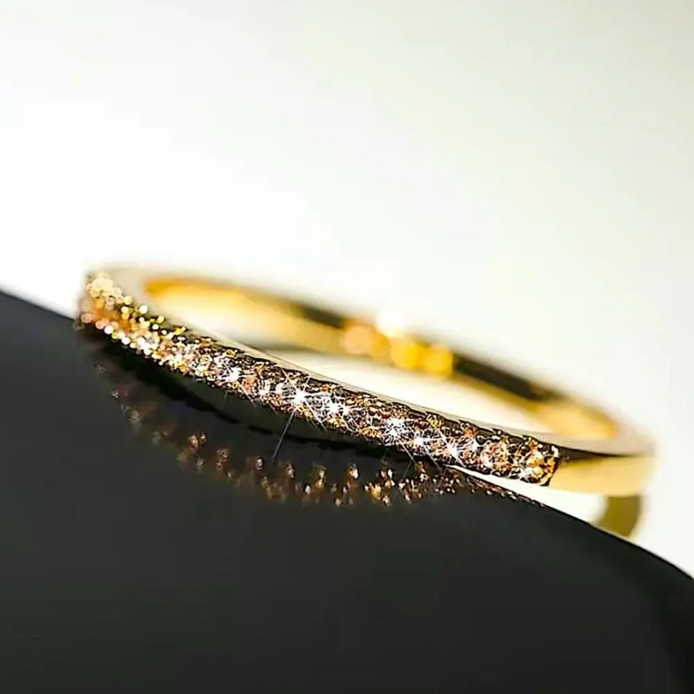 Gold Cubic Zircon Ring Minimalist, Dainty Diamond